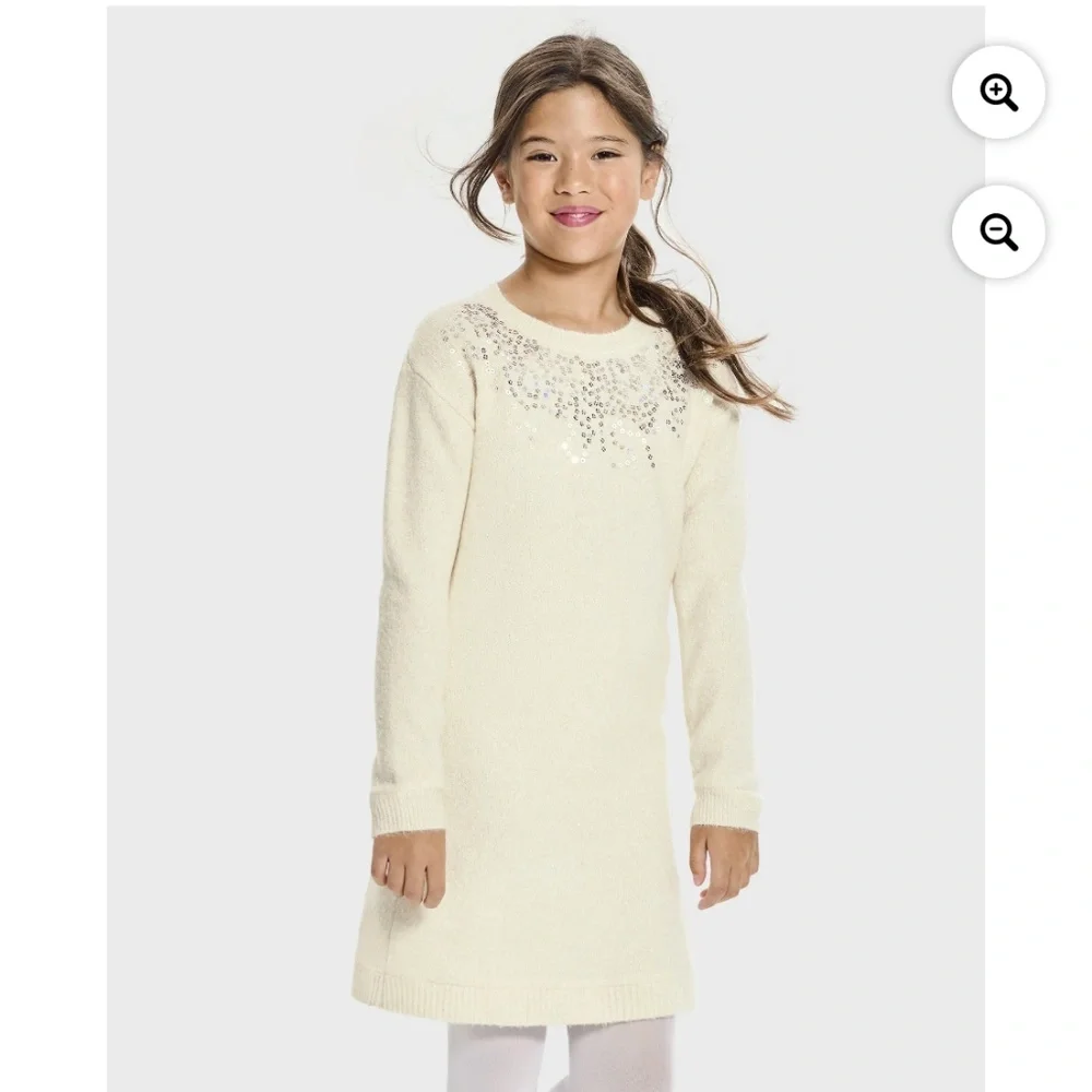 The Children’s Place Girls Cream Sequin Sweater Dress Size XL (14) NEW